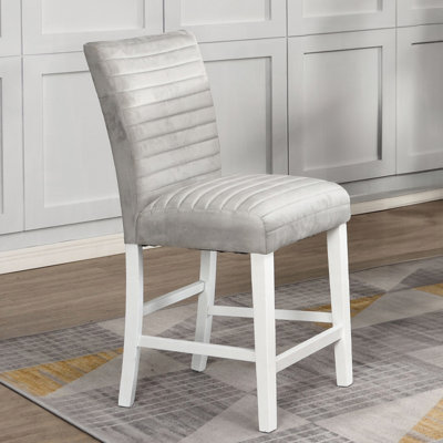 Gris et blanc ultrabrillant de 2 chaises de comptoir rembourrées en velours, coussins de 60 mm d'épaisseur, profondeur de siège de 17 po, hauteur de 25 po, densité de mousse D20, dossier rembourré, coussin avec poches de 3 po, pour