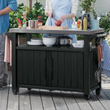 Arrilla Bar Cart Portable Outdoor Table Made of Durable Wood-look Resin And Stainless Steel Countertop Ideal For Kitchen Prep and Grilling