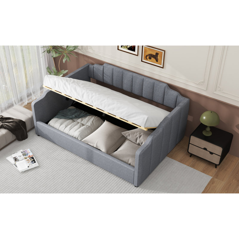Upholstered Daybed With Underneath Storage,Full Size, Gray, Gray