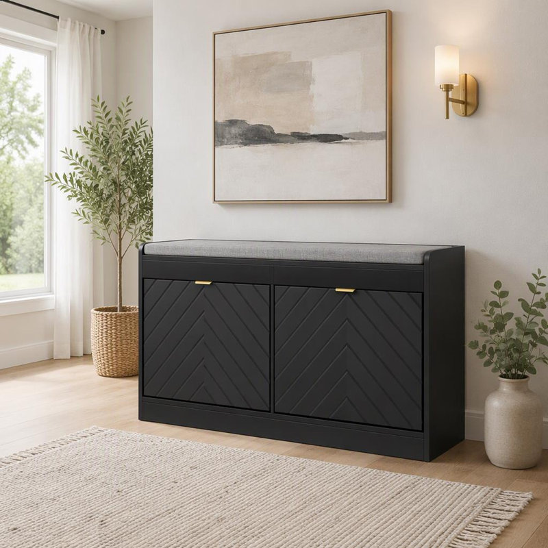 Banc d'entrée avec 2 tiroirs rabattables, coussin d'assise et 2 aérations