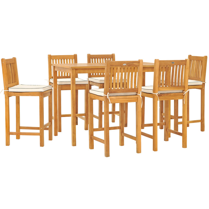 6 - Person Teak Wood Patio Dining Set with Rectangular Table , Cushions Included