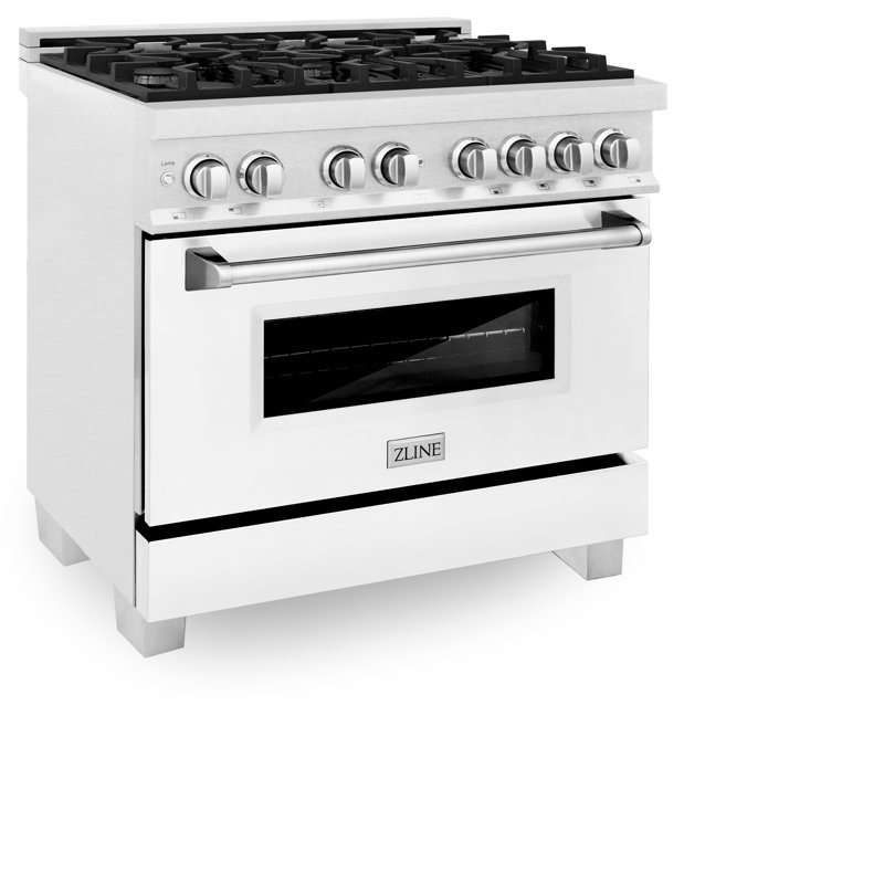 ZLINE 36" Legacy Dual Fuel Range, White Matte Satin Stainless Steel
