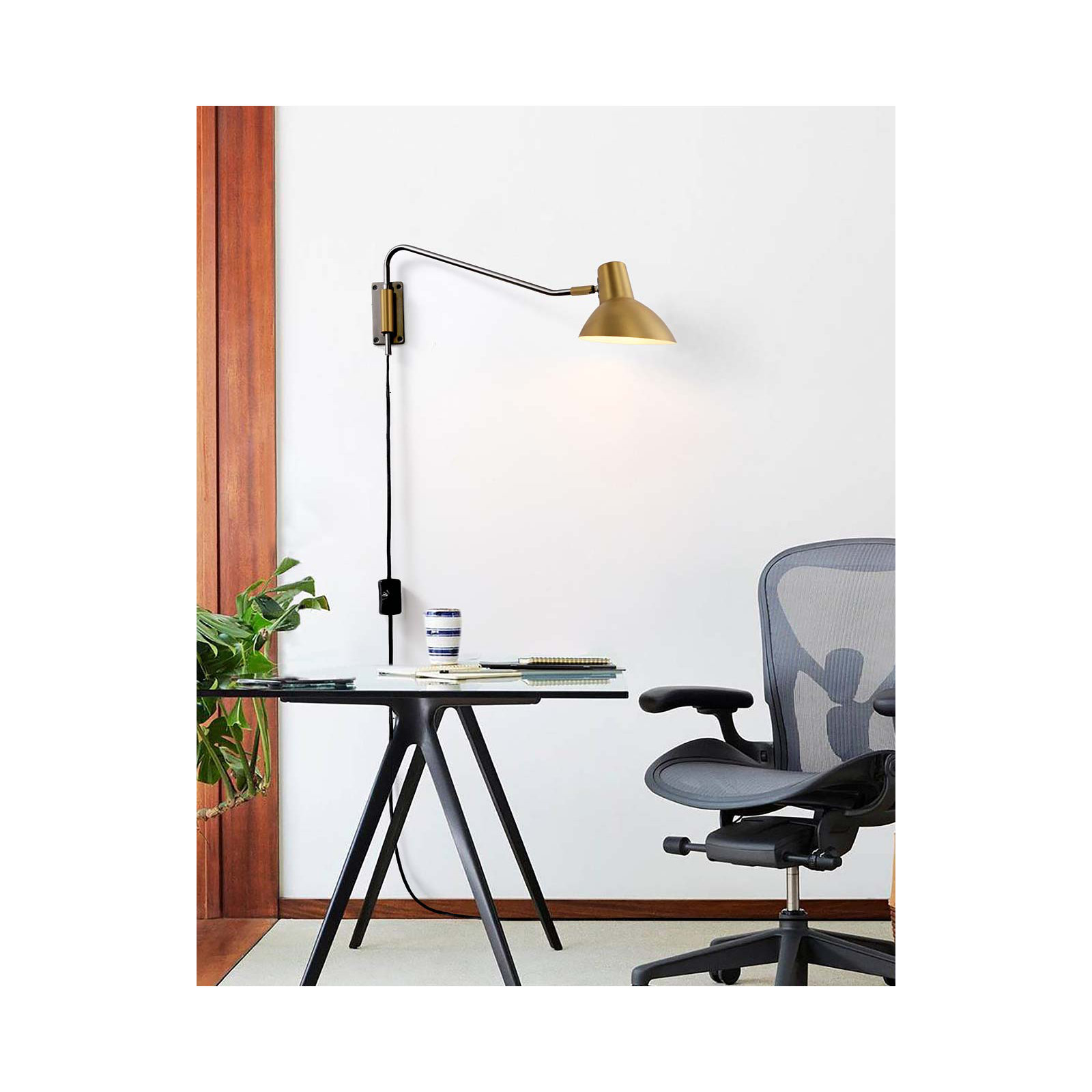 Swing Wall Light - Plug-in, Dimmer Switch, Brushed Brass