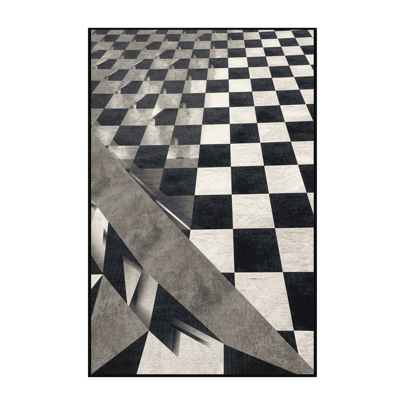 Tapis moelleux moelleux à motif géométrique art déco noir - reliure noire, 2 x 5