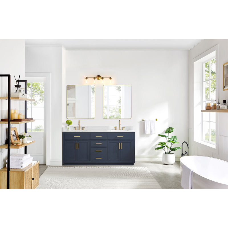 Ensemble de meuble-lavabo double 72 po Gavino, Bleu, Doré