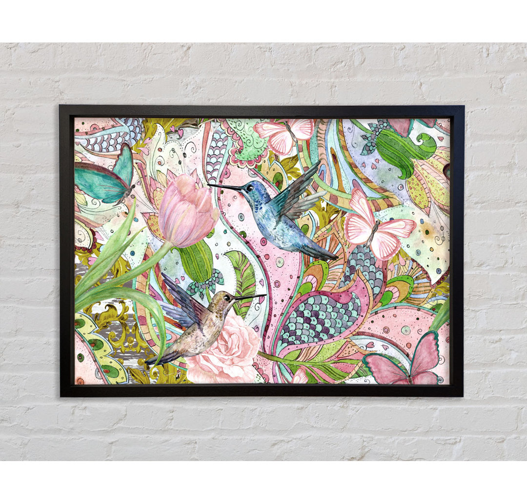 Hummingbird Paradise Pattern - Bilderrahmen Kunstdrucke auf Leinwand