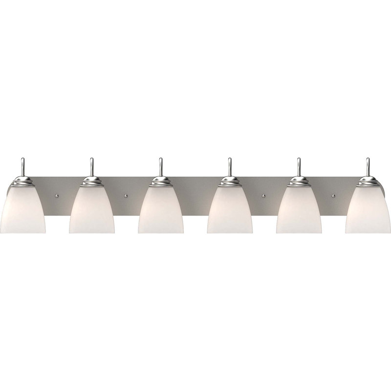 Mari 6-Light Indoor Brushed Nickel Bath or Vanity Light Bar or Wall Mount with White Frosted Glass Bell Shades
