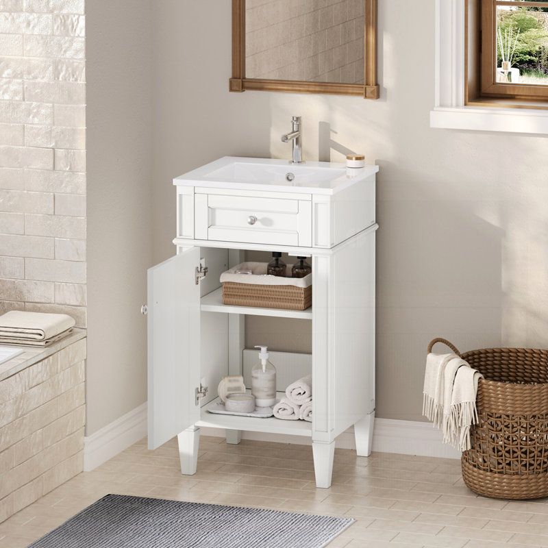 Meuble-lavabo 18 po avec lavabo en céramique, Blanc