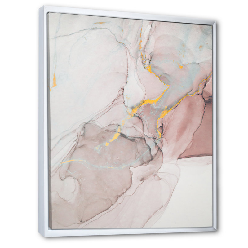 Grey Meets Pink Marble Art Ripples - Print on Canvas, 20" H x 12" W x 1" D, White Picture Frame Canvas