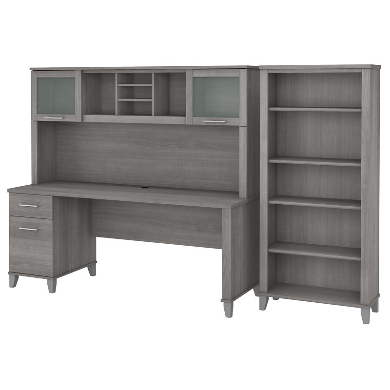 Bureau avec huche Ovia, Gris platine
