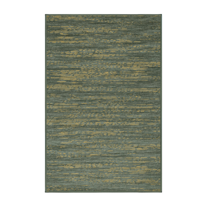 Tapis abstrait vert lavable à la machine, Rectangulaire 2 pi x 3 pi