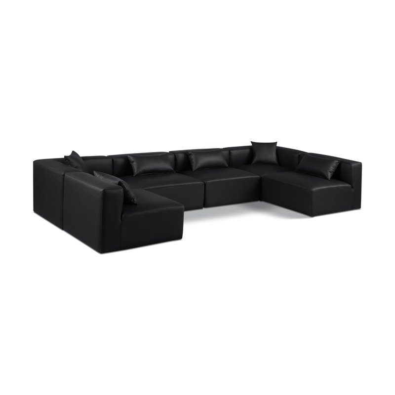 Houswerth Upholstered U-Shaped Sectional Reversible, Black Vegan Leather