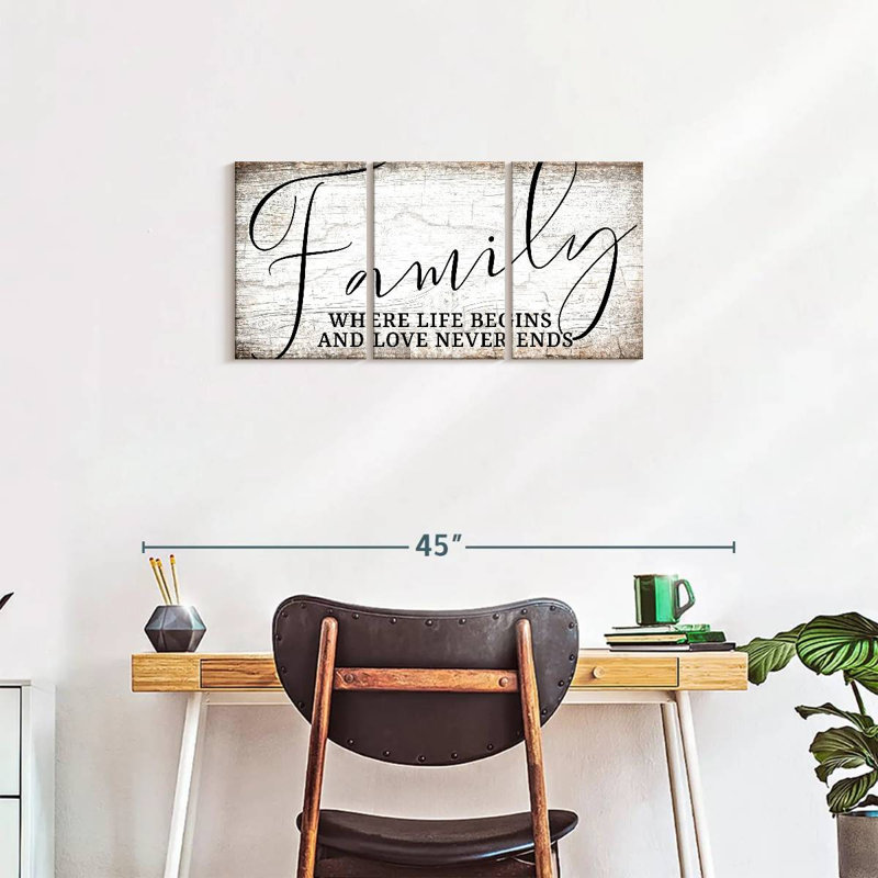«Love Never Ends Family Quote», reproduction sur toile, H 15 po x l 32 po x P 1,25 po