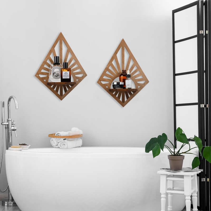 Ensemble de 2 tablettes flottantes boho en bois vintage Mid Century Modern