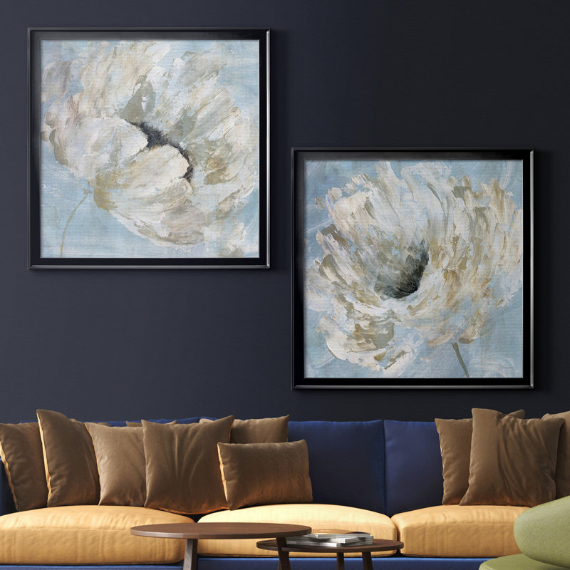 «Blue Blanc I», ensemble de 2 reproductions d'art sur toile tendue, H 26,5 po x l 53 po x P 1,5 po, Toile avec cadre noir