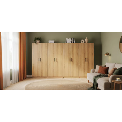 Modex Oak Multi-Purpose Utility Storage Cabinet With Adjustable Shelves And Soft-Closing Doors For Versatile Organization