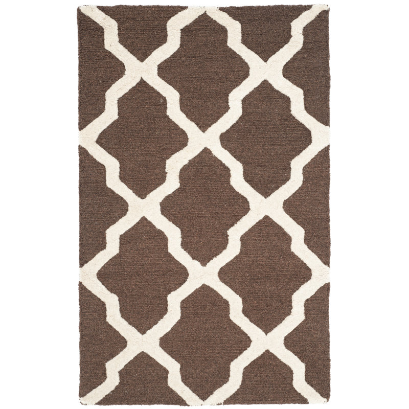 Cannen Hand Tufted Wool Geometric Rug, Runner 2'6" x 10', Ivory/Dark Brown