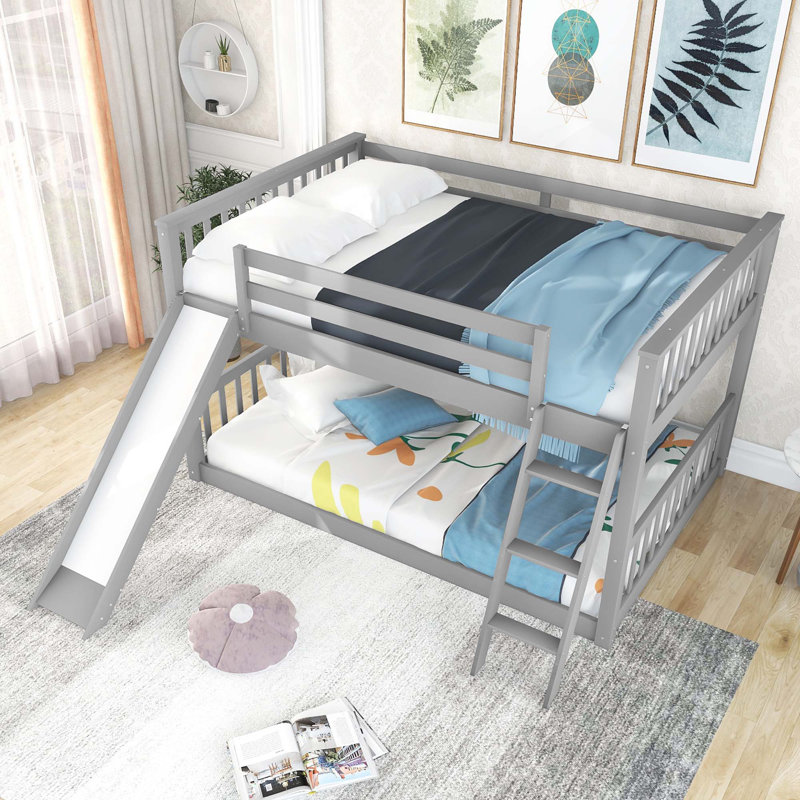 Lit superposé double sur double avec glissière convertible et échelle, Gris