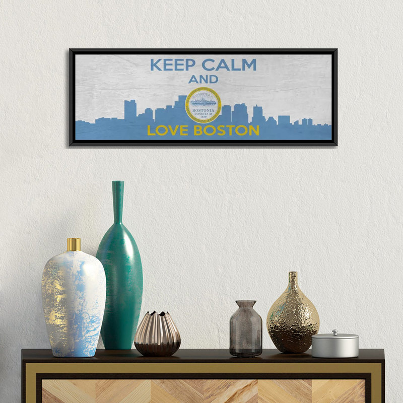 «Keep Calm and Love Boston», impression sur toile, H 12 po x l 36 po x P 1,5 po, Toile avec cadre noir