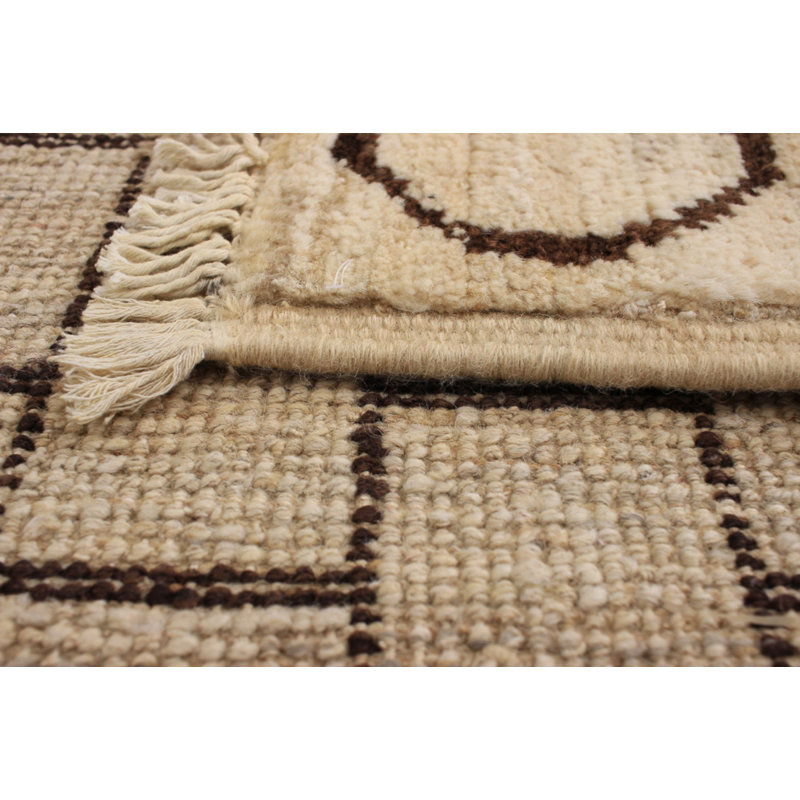 Tapis unique en laine noué à la main beige et brun 3 pi 9 po x 5 pi 9 po style années 2010 Mogul
