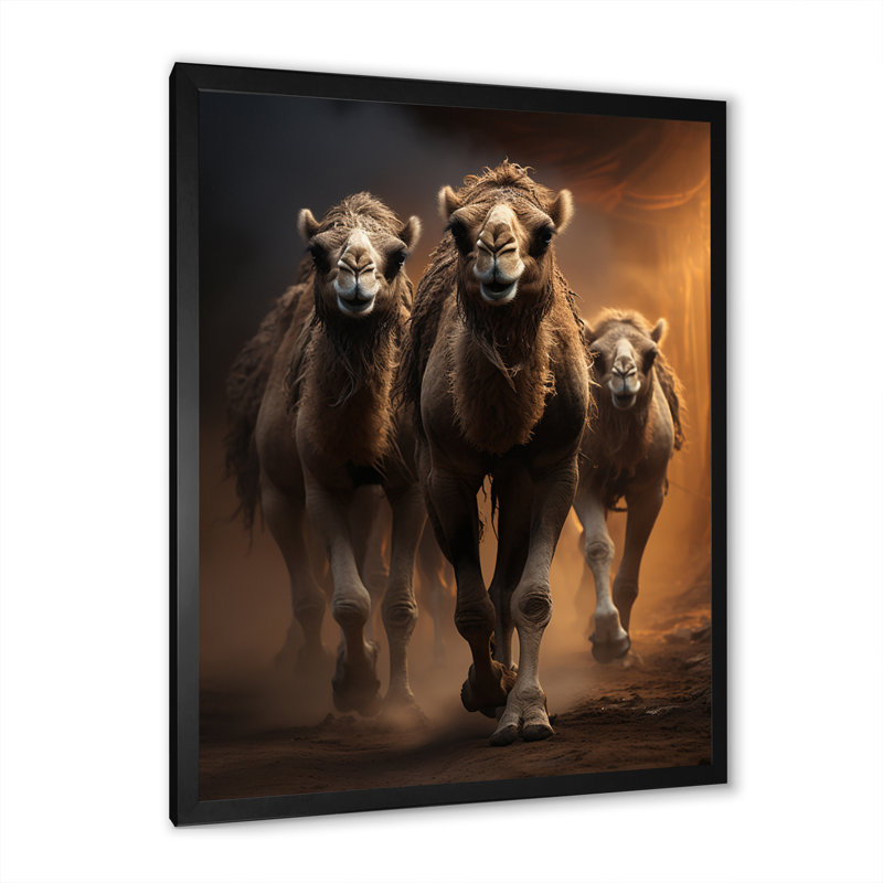 Keerthana Camels Desert Symphony - impression, Cadre simple noir, H 20 po x l 12 po x P 1 po