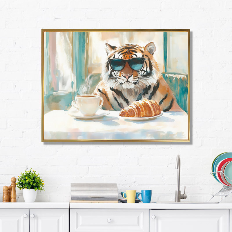 Brunch parisien - Toile encadrée Tigre, H 16 po x l 32 po, Cadre flottant doré