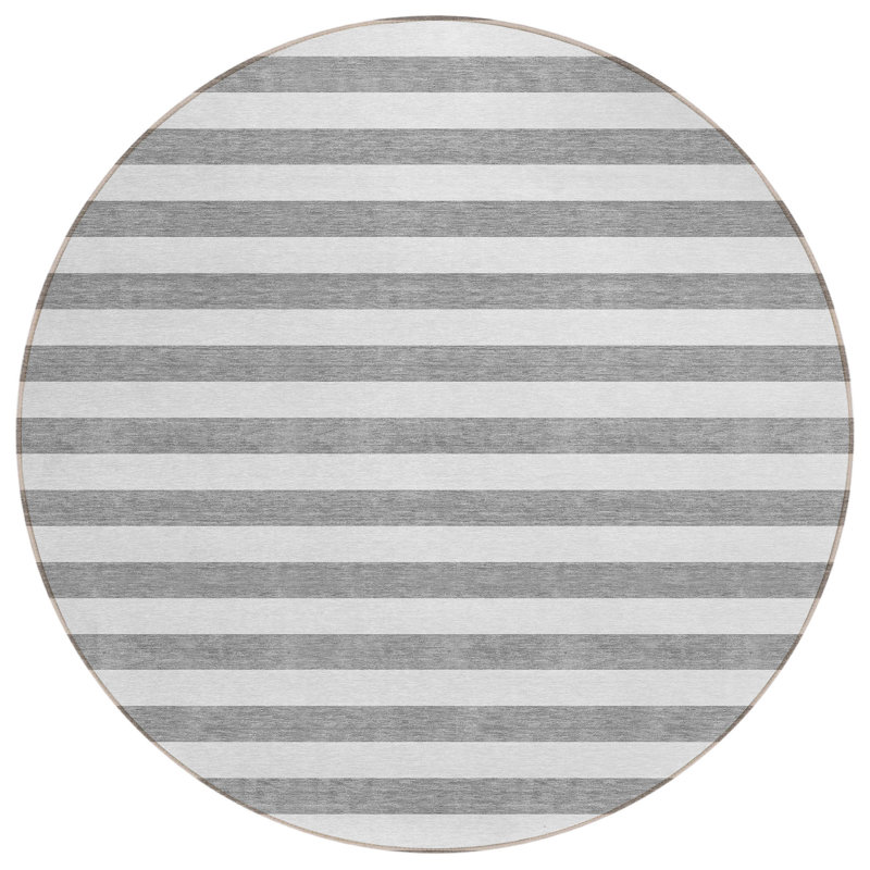 Lovell Washable Striped Indoor / Outdoor Rug, Round 8'