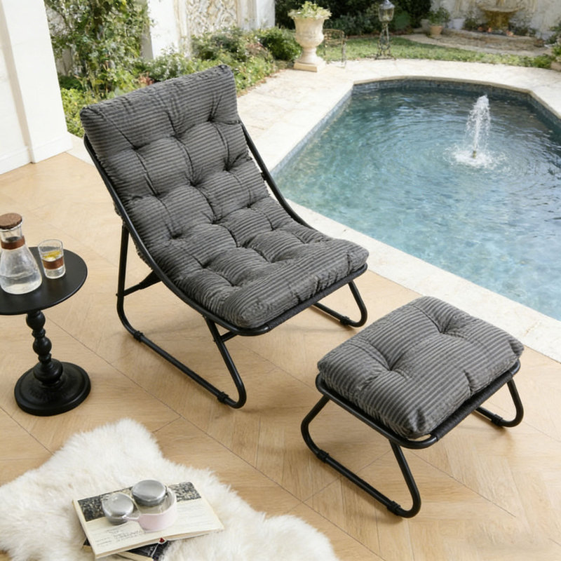 Chaise longue d'extérieur avec repose-pieds pour patio, Gris