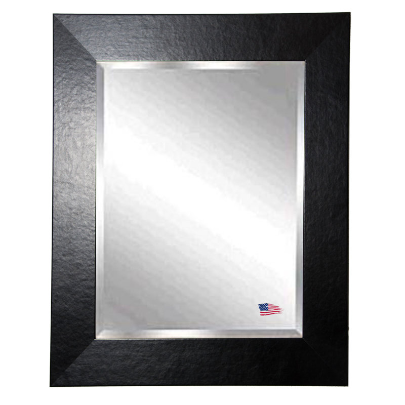 Grand miroir mural en cuir noir, H 33 po x l 27 po
