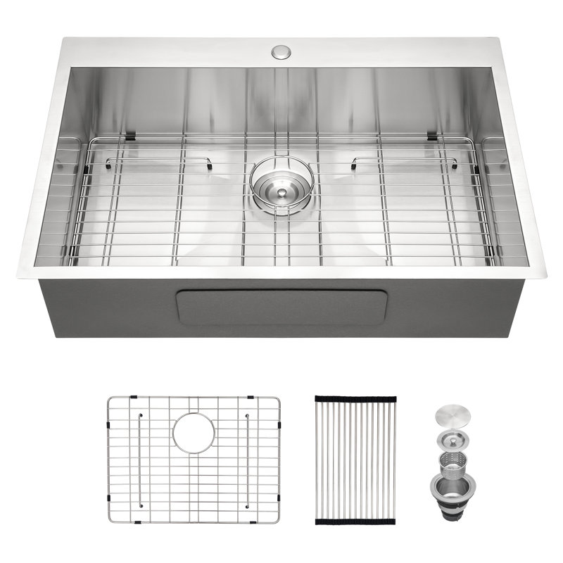 33" L x 22" W Drop-in Stainless Steel Kitchen Sink with Accessories