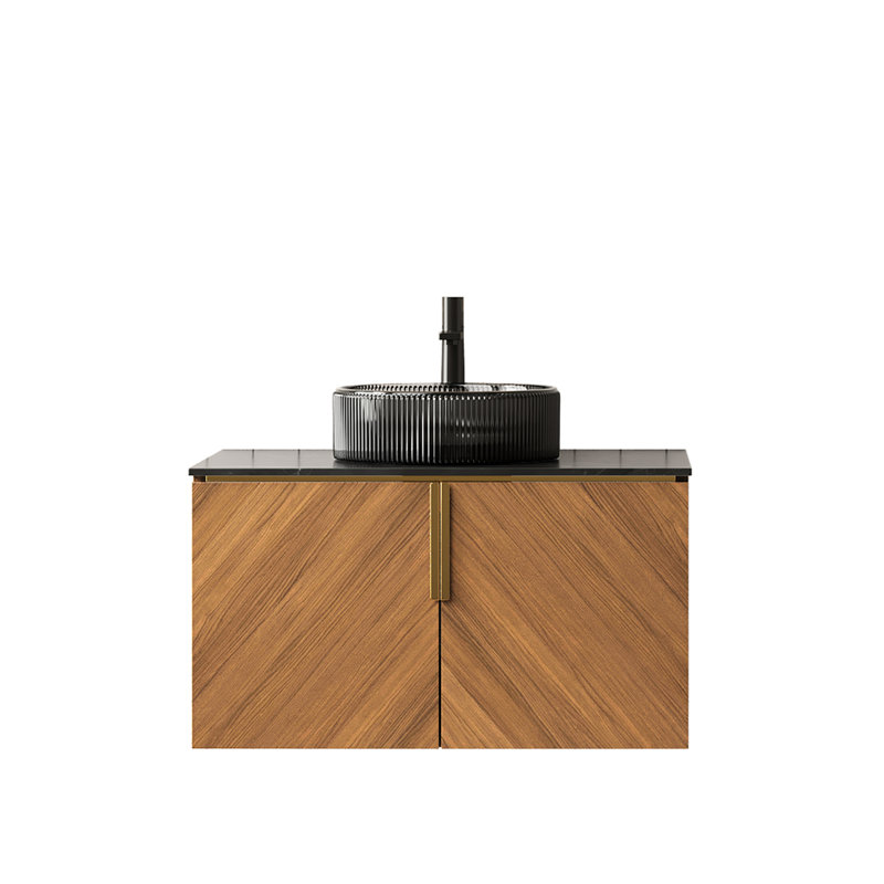 Meuble-lavabo de 30 po avec lavabo en cristal noir transparent, conception diagonale