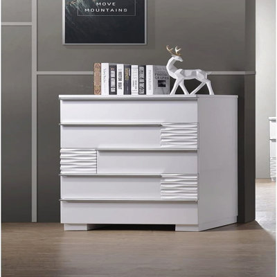 Modern Bedroom 5-Drawer Chest In White Lacquer, Poplar Wood Chest Of Drawer