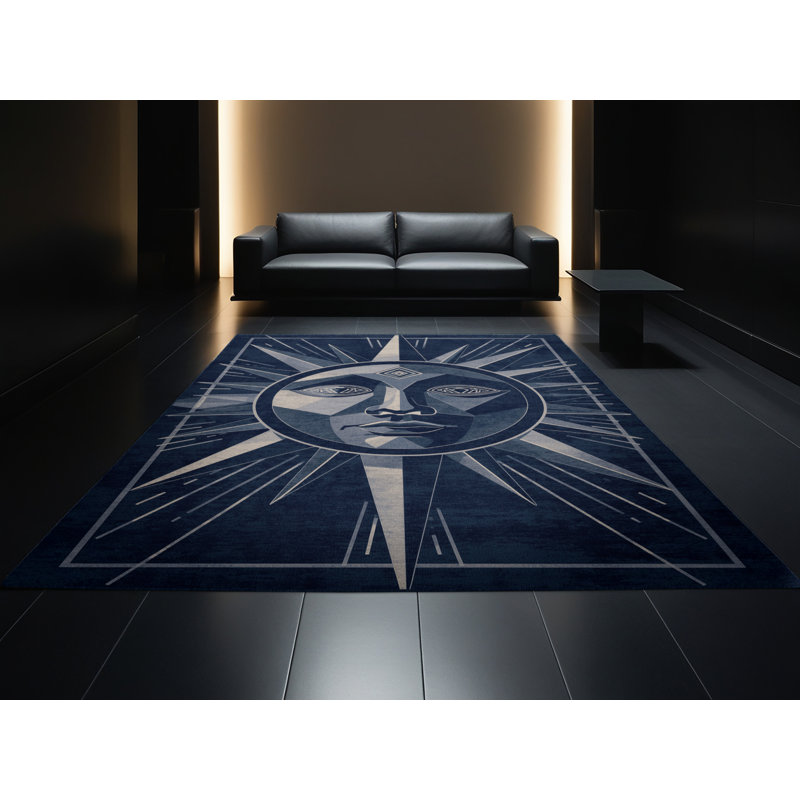 Tapis géométrique bleu lavable à la machine Oakridge, 8 x 10