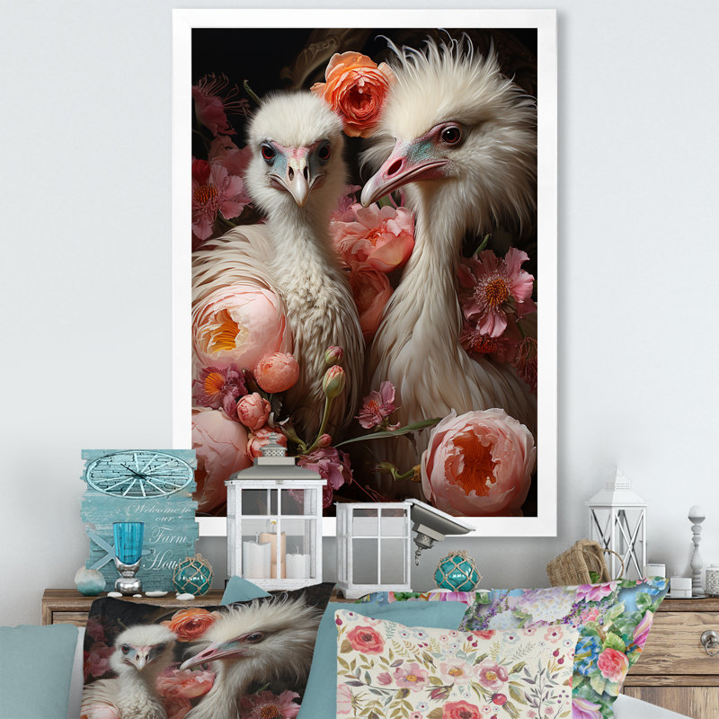 Autruches, rêverie délice II sur toile, H 20 po x l 12 po x P 1 po, Cadre simple blanc