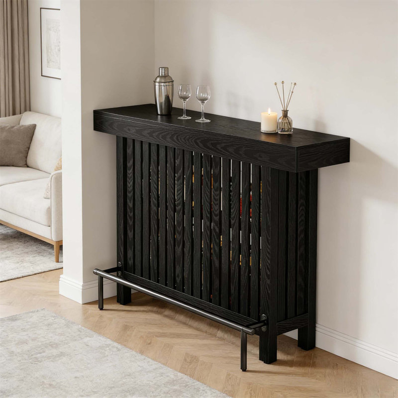 Table de bar polyvalente avec rangement à deux niveaux et fabrication robuste pour des espaces de divertissement polyvalents