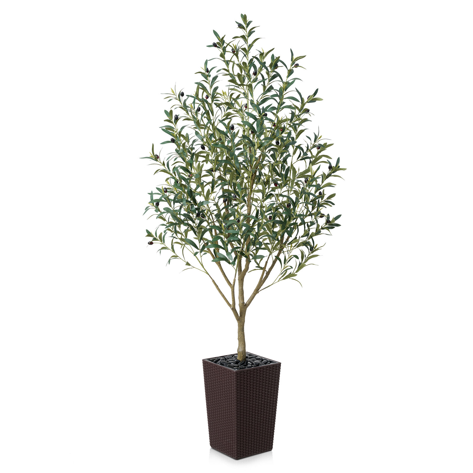 Olive Tree in Decorative Vase, Brown, 72" H x 24" W x 24" D
