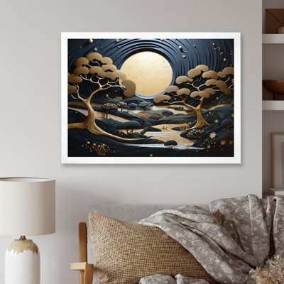 " Blue And Gold Modern African Landscape II " Watercolor Print