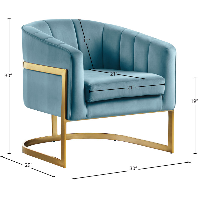 Fauteuil demi-tonneau en velours 30 po Carter, Velours bleu pacifique