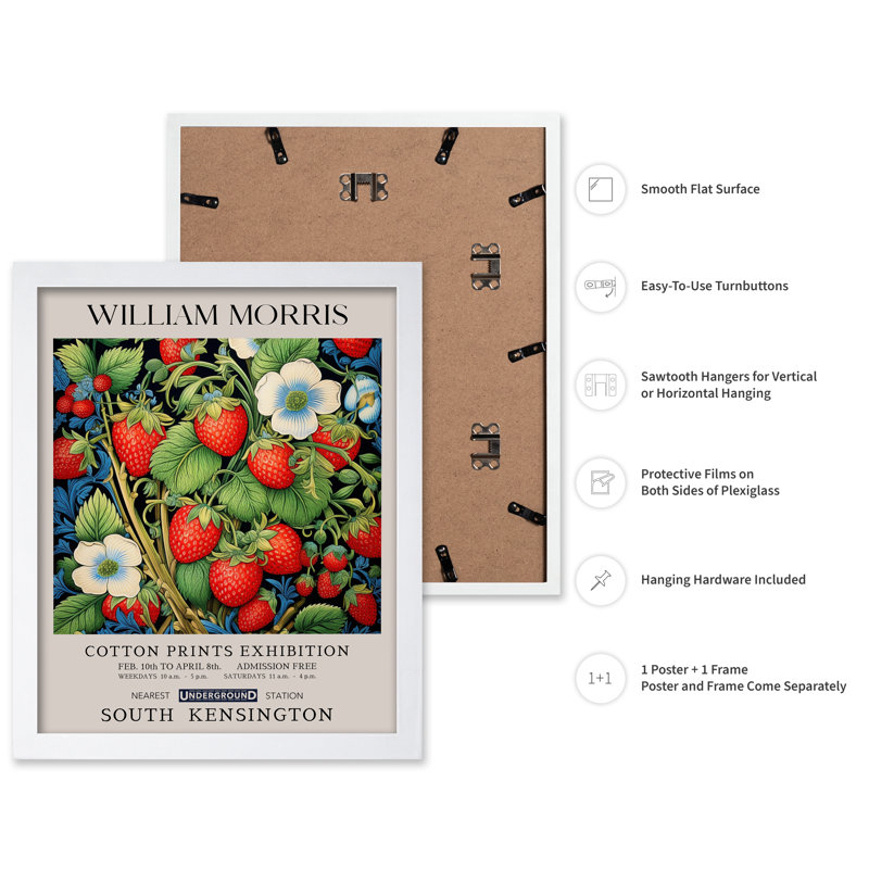 William Morris - Fraises, Poster, White Framed, 08"H x 10"W