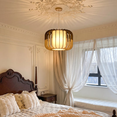Modern Two-Tone Wooden Cage Hanging Light Fixture
