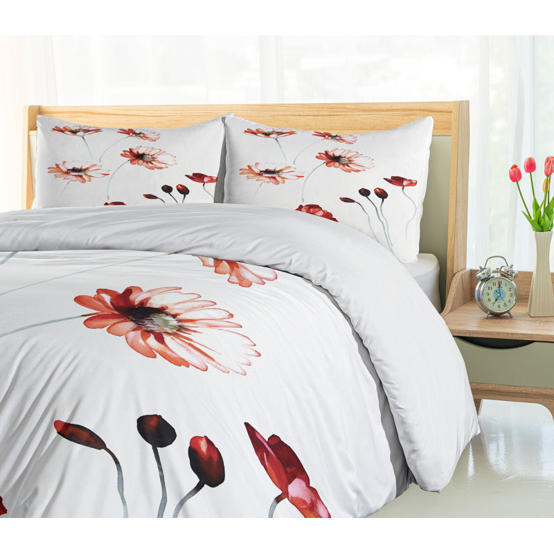 Twin Orange and White Floral Duvet Cover Set