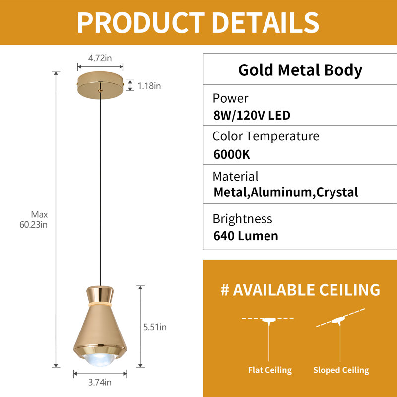 Mini luminaires suspendus modernes à DEL pour îlot de cuisine, ‎Or