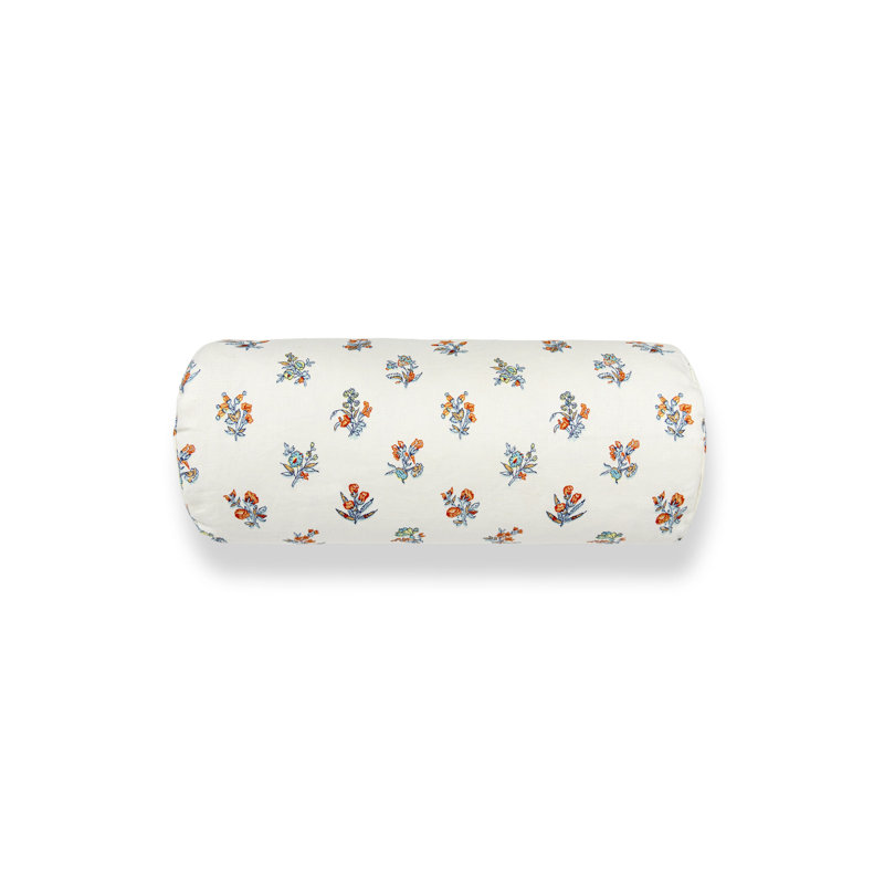 PETITE CHARMS Linen Floral Pillow Cover & Insert, Tangerine Sky, Bolster 7"H x 21"W