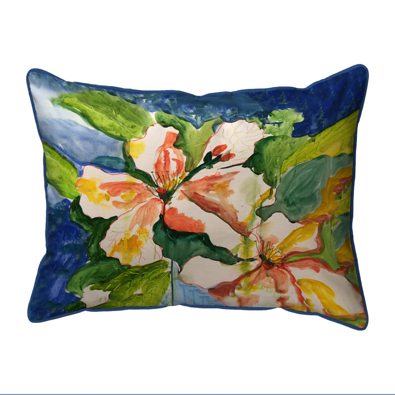 White Hibiscus Indoor/Outdoor Pillow, 11" x 14"