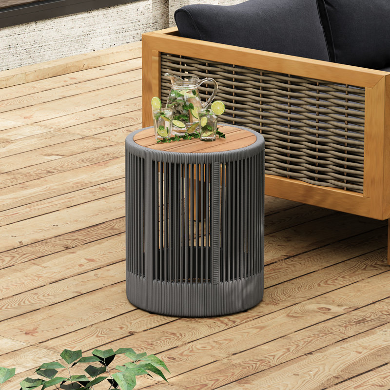 Méridienne: méridienne avec corde grise, table d'appoint tissée réglable et compacte, corde extérieure confortable pour plus de confort