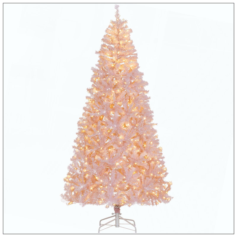 Sapin de Noël artificiel avec branches réalistes, 500 lumières DEL blanc chaud et 1346 pointes, Rose