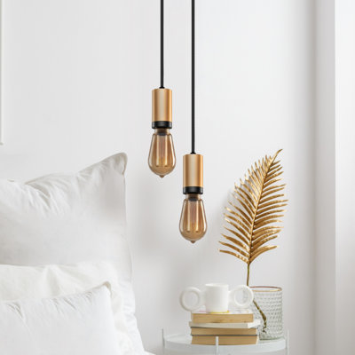 Luminaire suspendu simple en laiton et noir avec cordon d'alimentation en tissu noir de 10 pi avec interrupteur marche / arrêt