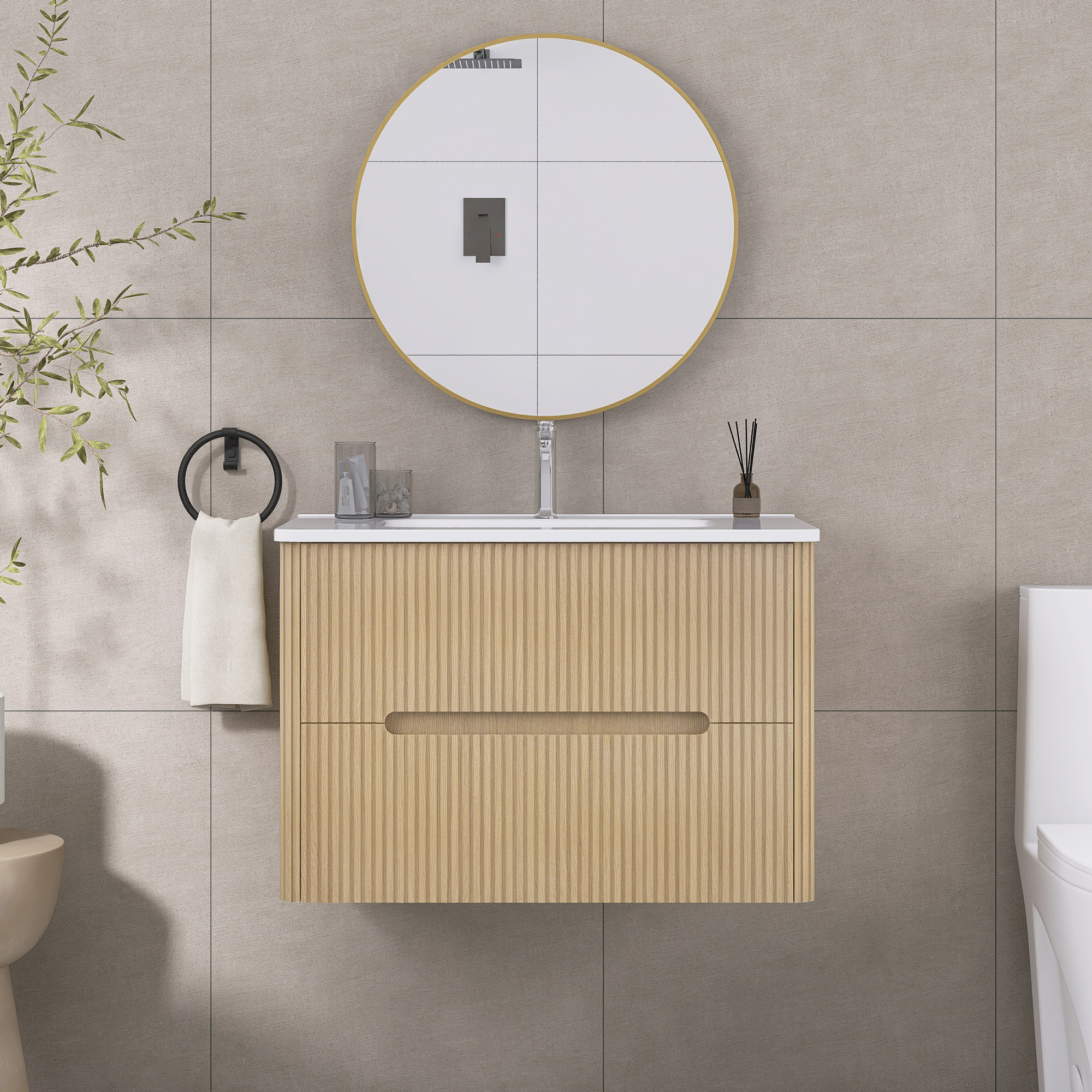 Staykiwi 30 In W Single Sink Wall Mounted Bath Vanity With White