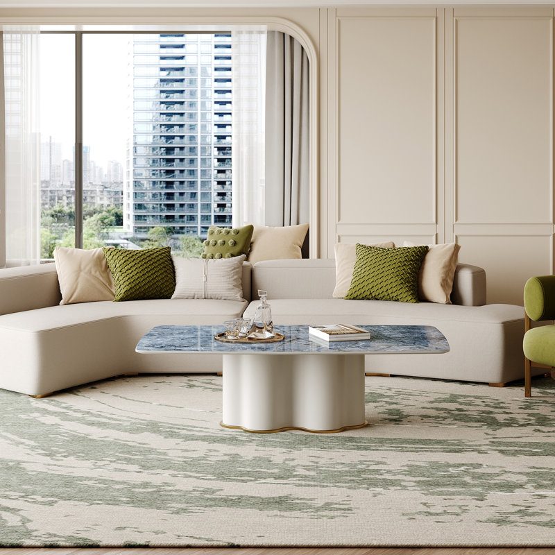 Table basse 51 "moderne, rectangulaire, plateau en pierre frittée bleue brillante