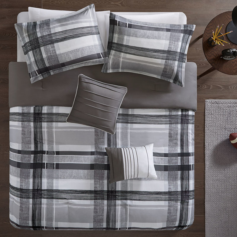 Twin/Twin Xl Plaid Comforter - Soft Black And Grey Bedding With Material Modern In Decorative Pillows